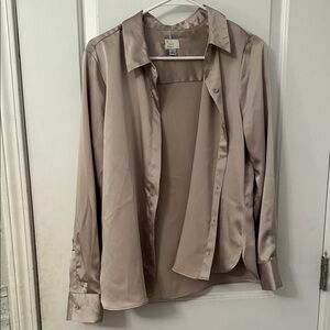 a new day Taupe Satin Button Down Shirt